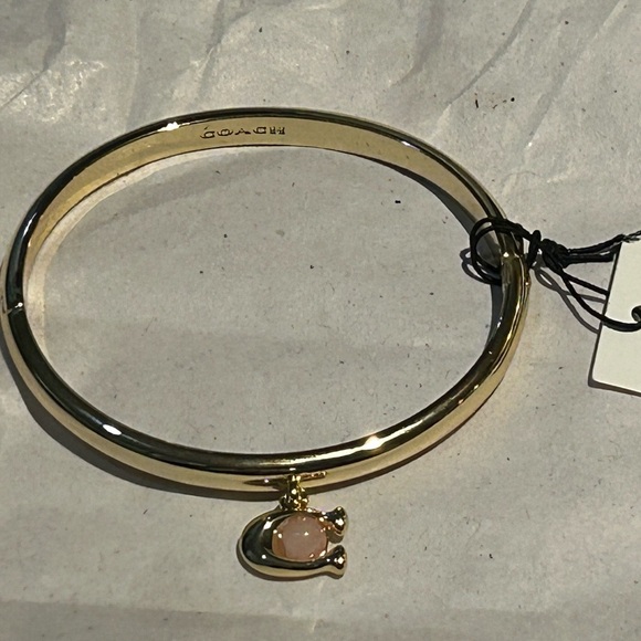 COACH Women’s Gold Logo Charm Hinged Bangle Bracelet - Picture 7 of 8